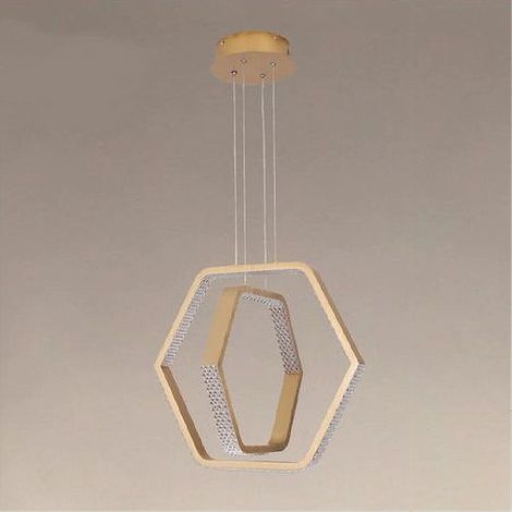 TRADE SHOP - Lampadario A Sospensione Led 48 W Esagonale Effetto Cristallo Moderno Oro 31852 - (1/4)