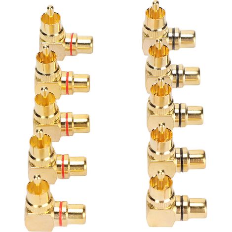 10 pièces Connecteur RCA Mâle-Femelle à 90° Doré en Cuivre, Adaptateur Angle Droit Haute Qualité