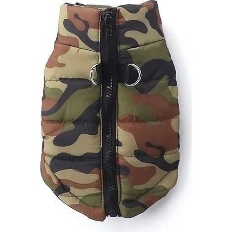 Manteau Camouflage pour Chien Veste Rembourrée Chaude d'Hiver Imperméable pour Petits et Moyens Chiens Doudoune de Protection Contre le Froid avec Fermeture Éclair et Boucles de Laisse Gilet Matelassé (1/5)