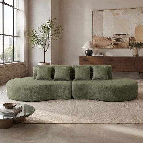 Divano modulare 2 pezzi in chenille verde OKMYHOME (1/5)