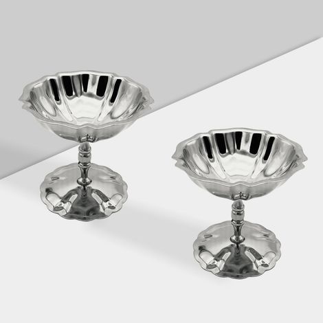 Ensemble de 2 tasses à dessert en acier inoxydable avec pied - Design élégant en forme de fleur, diamètre de 11,5 cm, adapté à la crème glacée, à la mousse et aux cocktails (1/5)