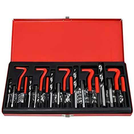 Naizy – Coffret de réparation tarauds M5 M6 M8 M10 M12 – 5 tarauds, 5 forets, 110 inserts filetés – Mallette de transport robuste
