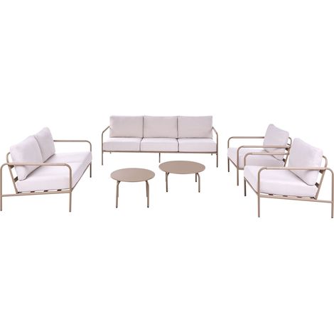 Garden Set Light Beige Steel Fabric 7 Seater Cushions with Removable Covers Armchairs Sofa Table Modern NUXIS (1/5)