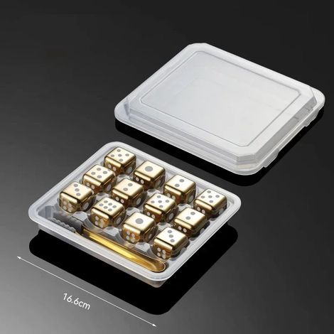 (Dés 12 pièces dorés) Pierres à whisky réutilisables, glaçons en acier inoxydable, refroidisseur à vin à congélation rapide, granules métalliques de qualité alimentaire, accessoires de bar pour refroi (1/5)