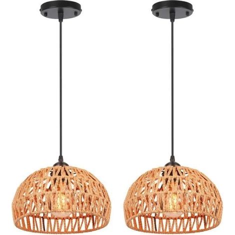 2pcs Lustre Suspension Tressée,Lampe Luminaire Retro en Corde de Papier Plafonnier Vintage pour Salon Chambre Balcon (1/5)