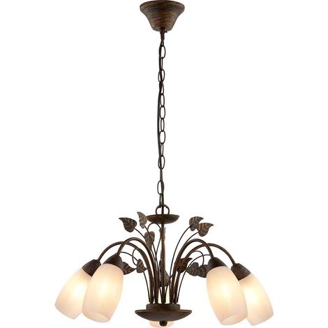 Kronleuchter Hängelampe Pendelleuchte 5-Flammig E14 Glas alabaster rost D 50 cm (1/2)