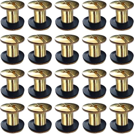 20 Kits Vis Chicago Screws,M58mm Vis de Livre,Rivet a Visser de remplacement en métal pour sacs, livres, colliers, sacs à dos, laisses de chien, laisses (Or) (1/5)