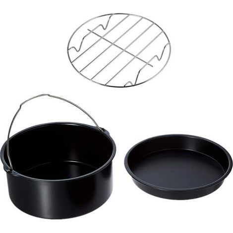 Accessoires pour friteuse, moule à gâteau/pizza en acier inoxydable, revêtement antiadhésif, compatible lave-vaisselle, noir, 18 cm (7 po) (1/5)