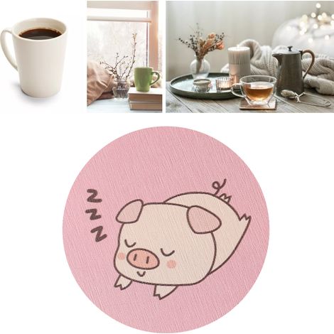 Dessous de verre rond en terre de diatomées, absorbant l'eau, isolant pour couverts, anti-brûlure, décoration de table en marbre, cochon rose (1/5)