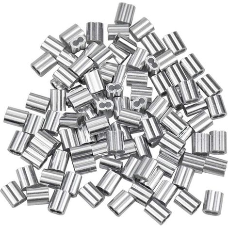 100 manchons en aluminium, embouts de câble en aluminium, pinces à sertir en aluminium à double extrémité pour fils d'acier et câbles d'aviation, argent (1,5 mm/0,06 po) (1/3)