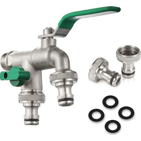 Robinet en Laiton pour Machine à Laver Sortie d'Eau Double, 1/2"3/4"3/4", pour Cuisine, Jardin (Vert) (1/5)