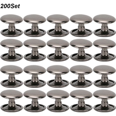 200 Rivets à Double Capsule pour Vêtements en Cuir, Jeans et Accessoires - 12x10mm Noir