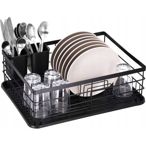 ASCIUGATORE PER PIATTI SCOLAPIATTI NERO GRANDE CON VASSOIO STAND PER PIATTI (1/5)