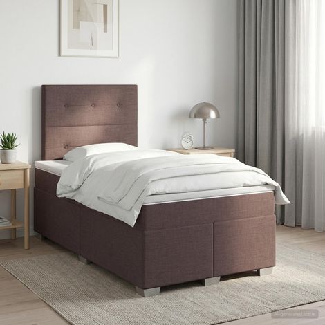 vidaXL Lit boxspring avec matelas Marron foncé 120 x 190 cm Tissu (1/5)