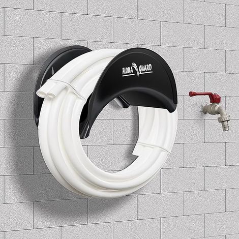 FLORA GUARD Hose Holder - Wall Mount for Garden Hose, Anti-Corrosion (Black) (1/2)