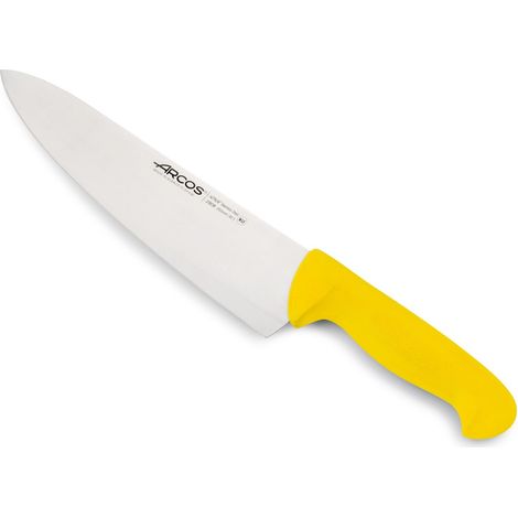 Kochmesser Arcos Farbe - Prof 290800 aus Nitrum-Edelstahl und mango Ergonomisches gelbes Polypropylen mit 25 cm Klinge, Vitrine. (1/5)