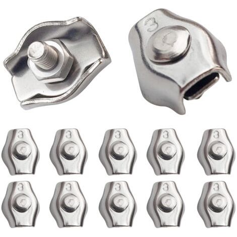 20 Pièces Pince câble métallique Serre-Câble Acier M3 Wire Rope Clips Pour Câble d’Acier 1,5mm-3 mm Serre Cable en Acier Inoxydable Pour Les Chantiers de Construction et Les Navires (1/3)