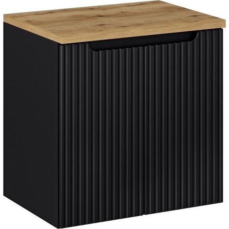 Ensemble Meuble Vasque 2 portes et Plateau L 60 x P 40 x H 59,5 cm - Astral - Noir et effet chêne - Livraison gratuite (1/5)