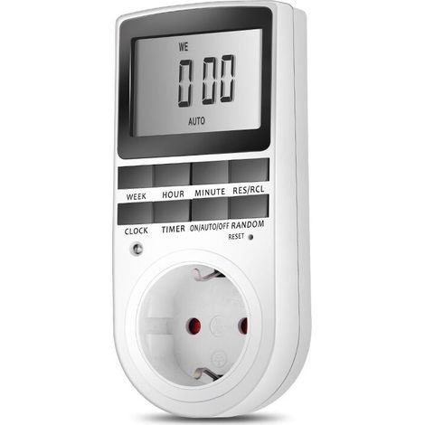 Prise Programmable - Minuterie Numérique Hebdomadaire LCD - 24 H 7 Jours - Puissance Max 2900 W - Pour Éclairage et Électroménager - 1 Unité (1/5)