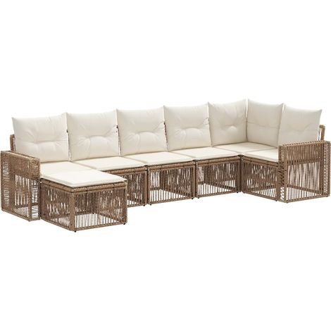 Gartensofa-set 7 pcs Beige und Cremeweiß Poly-Rattan vidaXL