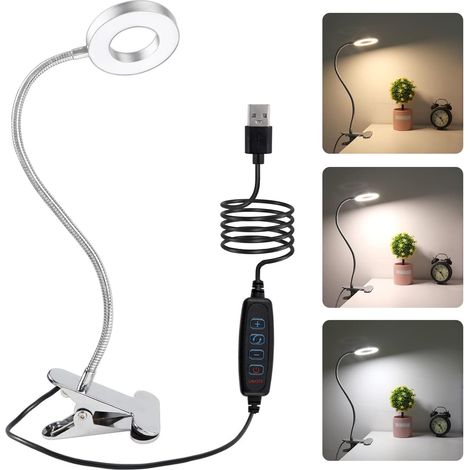 Lampe de bureau LED 8 W avec pince et interrupteur, 3 couleurs d'éclairage et 10 intensités réglables, rotation à 360° (1/5)
