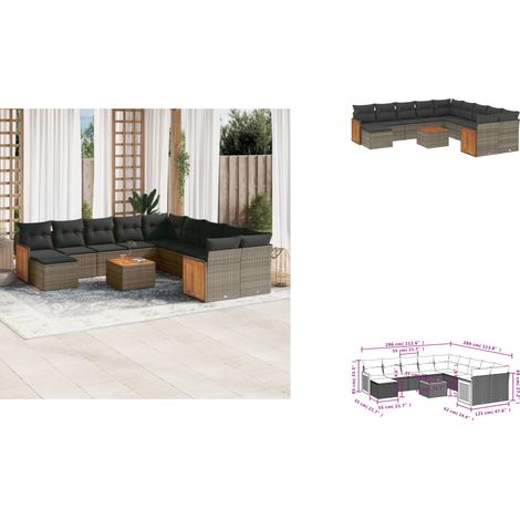 12-tlg. Garten-Sofagarnitur mit Kissen Grau Poly Rattan - Gartenmöbel - Esstischgarnitur - Lounge Set - Outdoor Möbel - Rattan Gartenmöbel (1/3)