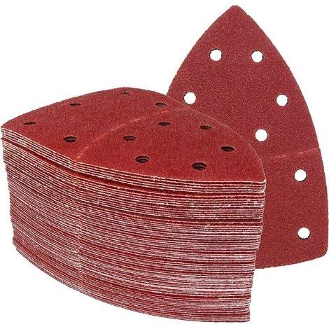 Prio Lot de 100 triangles abrasifs - 11 trous - 105 x 152 mm - Grain 180 - Pour ponceuse multifonction - Feuilles abrasives triangulaires - Papier abrasif