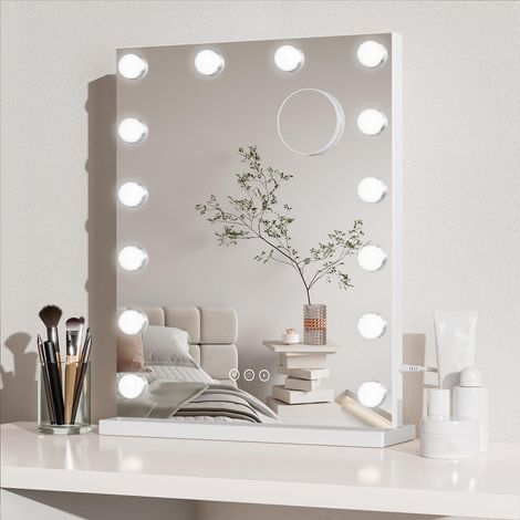 Miroir Maquillage Hollywood - 14 Ampoules LED, 40 x 52 cm - Blanc Contrôle Tactile, 3 Modes Luminosité Réglable (1/5)