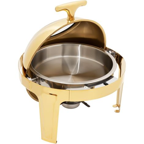 Set de buffet rond en acier inoxydable 201, couvercle à roulettes, capacité de 6 l, doré, avec bac à eau et porte-combustible, diamètre 40 cm (1/5)
