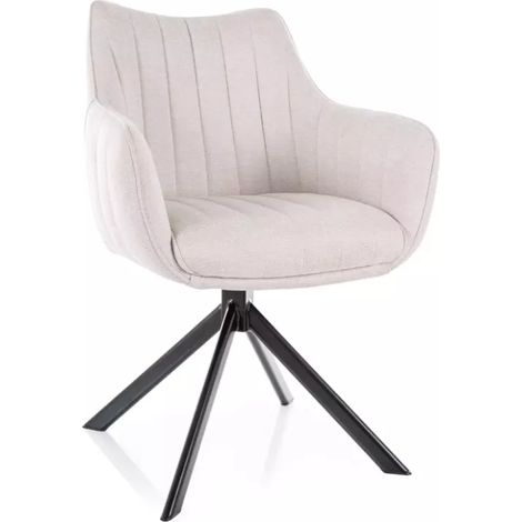 Chaise pivotante en tissu beige clair, structure noir mat, rotation 180° NOPE 2 (1/4)