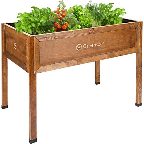 Jardinera elevada para balcón, terraza y jardín 110x55x80cm - Herbario de madera con patas - Jardinera con patas para flores, hierbas, verduras - Jardinera elevada para el jardín, Greenspot Vintage pa (1/5)