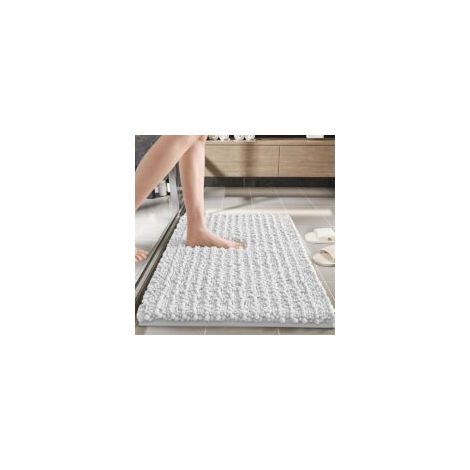 Tappetino da bagno antiscivolo in ciniglia, lavabile, adatto per doccia e vasca da bagno (bianco, 40x60cm) - Crezuo