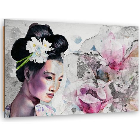 Quadro deco panel, Ritratto di una geisha sul vecchio muro - 100x70 (1/5)
