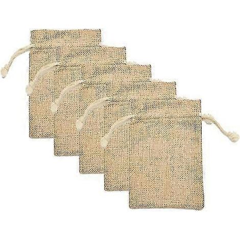 Ensemble de 5 mini sacs à cordon en imitation lin rustique pour cadeaux de mariage, pochettes de fête vintage (1/5)