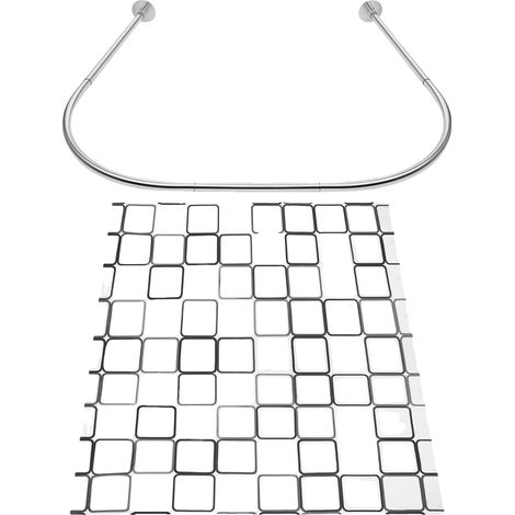 Barre de Rideau de Douche, Acier Inoxydable, Installation Sans Perçage, Argent (1/2)
