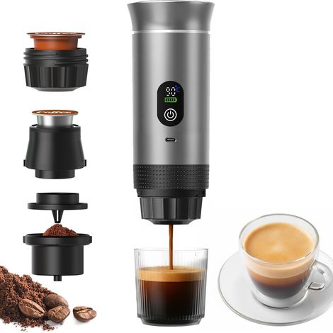 Macchina per caffè espresso portatile 3 in 1, autoriscaldante e ricaricabile con display intelligente — Adatta per caffè macinato, capsule piccole e grandi (1/4)