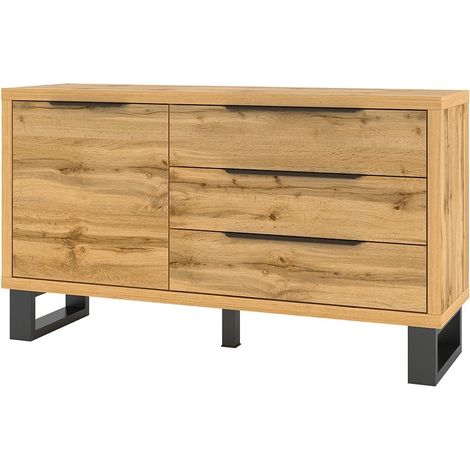 Buffet diseño 140cm. Colección MILO una puerta y tres cajones. Color roble. (1/4)
