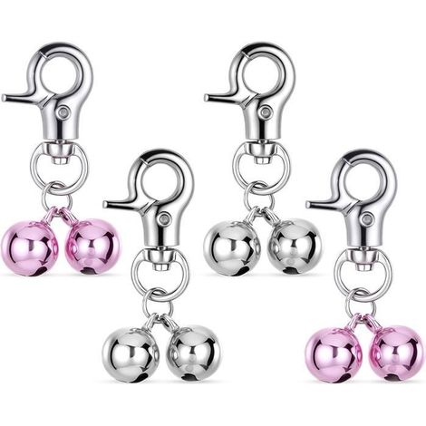 4 cloches pour chiens chats acier inoxydable,Cloches pour animaux,Collier pour chiot,Pendentif pour animaux Avec fermoirs à clipser