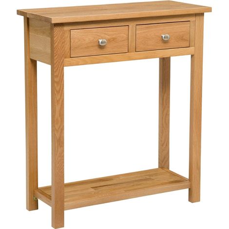 Hallowood Furniture Waverly Oak Console Table with 2 Drawers, Solid Wooden Light Oak Slim Console Table with Lower Shelf, Hallway or Living Room Furniture Ideal as Telephone or Lamp Stand