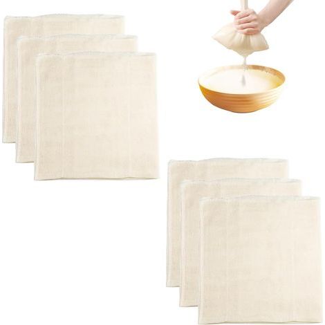 6 teli di cotone non sbiancato al 100%, adatti al contatto con gli alimenti, orlati, 50 x 50 cm, per formaggio, succo, latte, frutta secca (1/5)