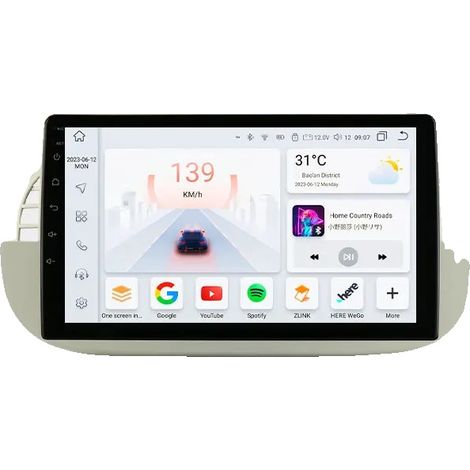 Radio de voiture, lecteur multimédia, système de navigation, compatible avec Fiat 500 2007-2014, S4 AI AHDC2 Blanc (1/2)