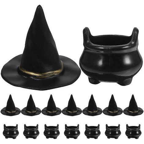 10 Sets mit Mini-Kesseln und Hexenhüten für Halloween, Dekorationen für Miniaturlandschaften – 2,5 x 2,5 cm – Schwarz (1/3)