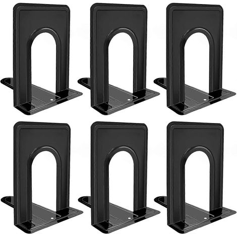 Serre-livres, supports de livres antidérapants en métal noir pour étagères, serre-livres robustes, 15 x 12,5 x 15 cm, lot de 6 (3 paires) (1/4)