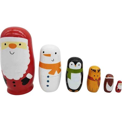 Décorations de Noël supplémentaires, poupées russes en bois (lot de 6), jolies poupées traditionnelles à motif de Père Noël, livres de poupées faits main à trier et à empiler