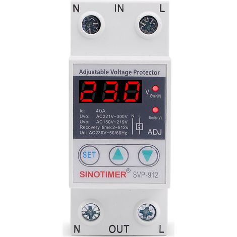230V Spannungsregler, Überspannungsschutzrelais, einstellbares Wiederherstellungsvoltmeter SVP-912(63A)