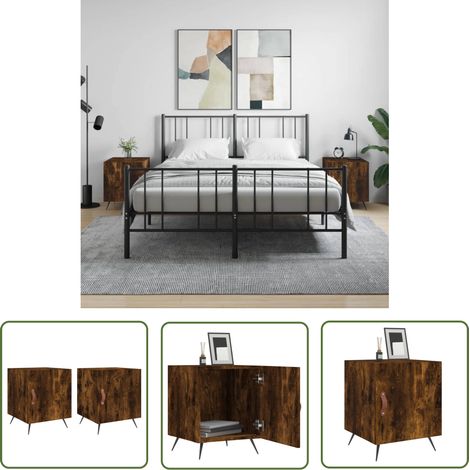 The Living Store Tables de chevet 2 pcs chêne fumé 40x40x50 cm bois d'ingénierie - Table De Chevet - Meuble De Chambre - Armoire De Chevet - Commode - Design Moderne (1/5)
