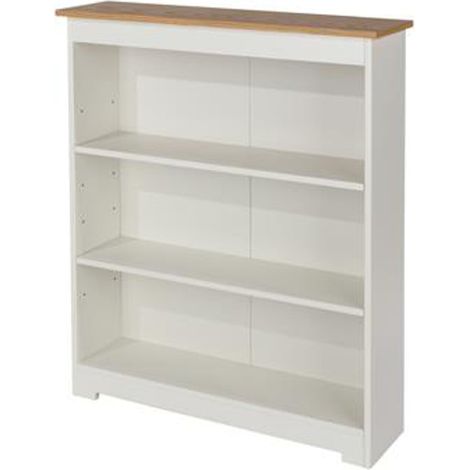 Colorado Low Wide Bookcase - MDF/MDP - 80 x 21.5 x 100 cm - Soft White/Oak