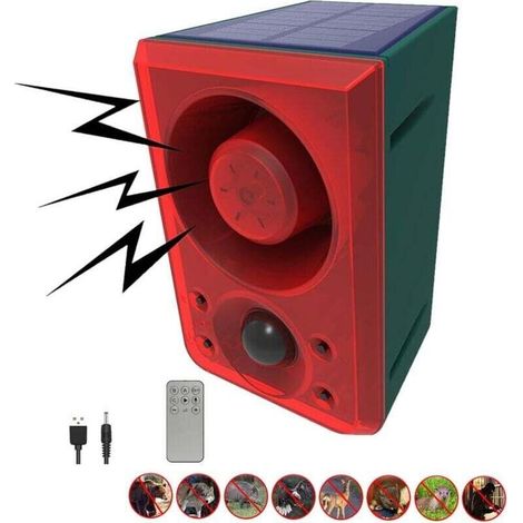 Alarme de détecteur de Mouvement Solaire extérieur - aboiement de Chien et Coup de feu, générateur de Bruit 130dB avec télécommande, Enregistrement de 20 Secondes, Dites Adieu aux intrus (1/4)