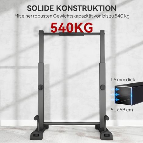 Station dips, support pompes, hauteur ajustable 93-117 cm, charge max 540 kg, entraînement corps entier, noir (1/4)