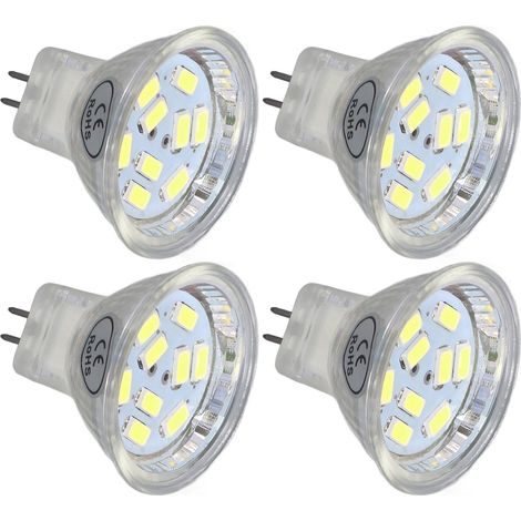 Lot de 4 ampoules LED MR11 3W 300lm à 9 LED, culot à double broche, pour projecteurs et lampes d'extérieur, lumière blanche froide (1/5)